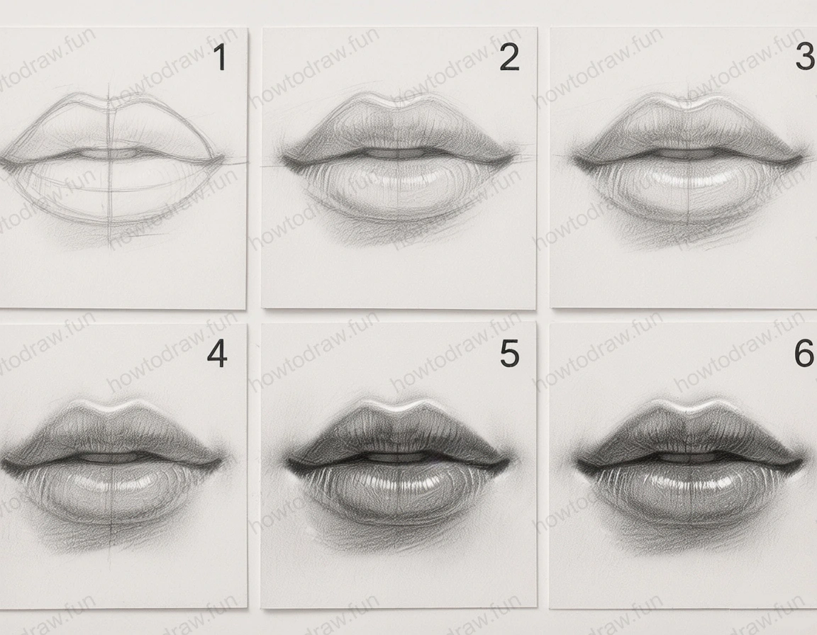 Completed drawing of realistic lips showcasing detail and shading.
